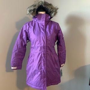 Purple Karbon ski coat with faux fur hood